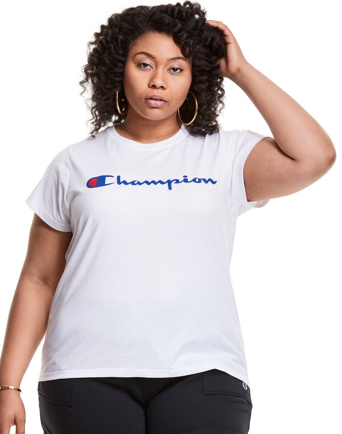 Champion T-Shirt Dames - Wit - Plus Classic Script Logo ( 845312-MVO )